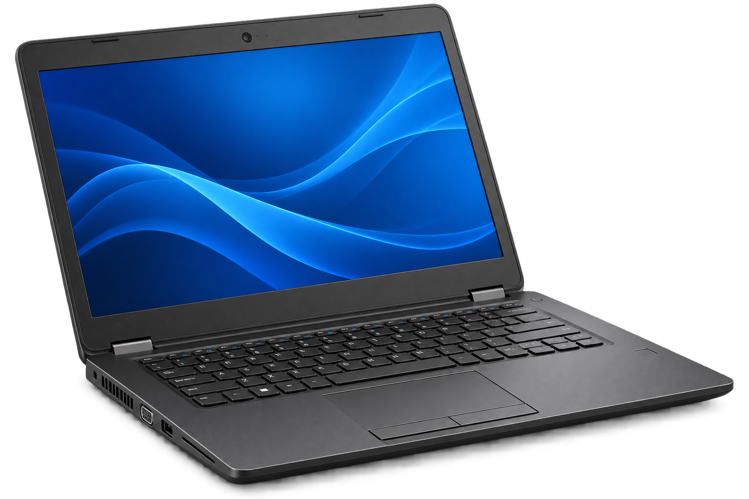 Black business laptop shown at an angle as an illustrative example